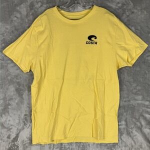 Costa Mens Yellow‎ Graphic T Shirt Explore Perform Protect Fish Logo Size L